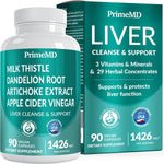 PrimeMD 32-in-1 Liver Support Supplement front view bottle of ninety capsules showcasing its premium label design
