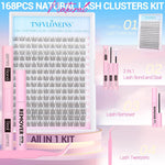 Natural Lash Extension Kit Wispy Lash Clusters Kit 168Pcs Eyelash Extension Kit 9-12MM Eyelash Clusters Lashes Individual Kit with Remover for Lash Extension, Bond and Seal and Tweezers by TNFVLONEINS - Image 2