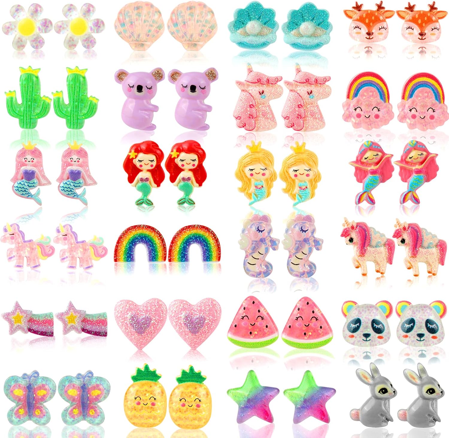 Sunxiner kids clip on earrings set front view of 24 pairs