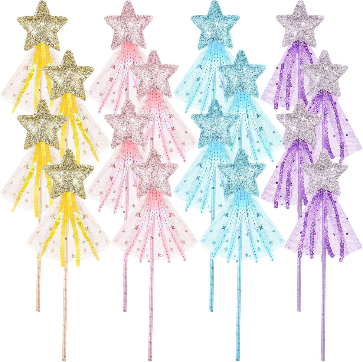 Skylety 8 Pieces Star Glitter Fairy Wands Front View
