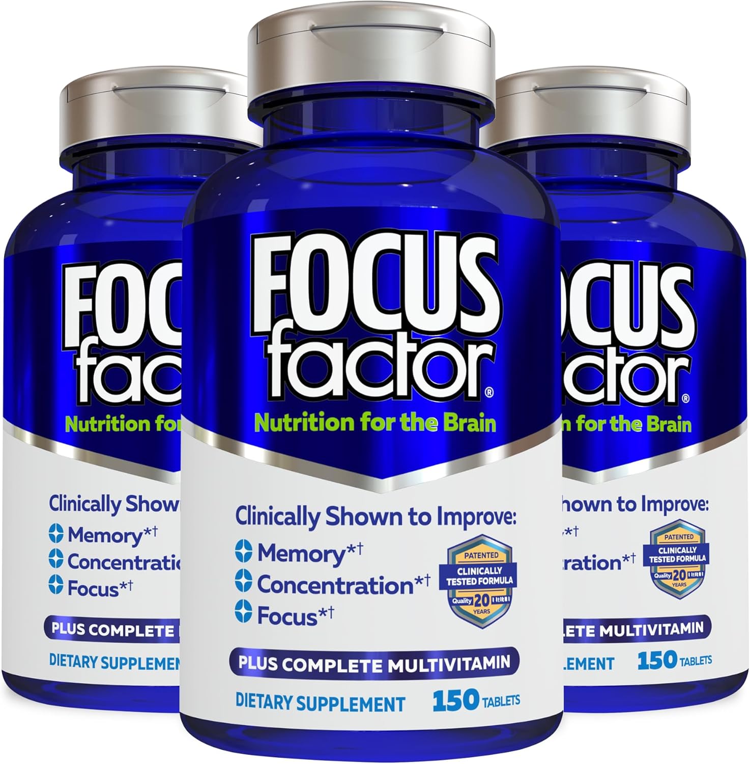 Focus Factor Nutrition for The Brain, Improved Memory & Concentration Brain Supplement, Complete Multivitamin with Vitamins B6, B12, D, Bacopa Monnieri & Tyrosine, 150 Count (Pack of 3) - Image 1
