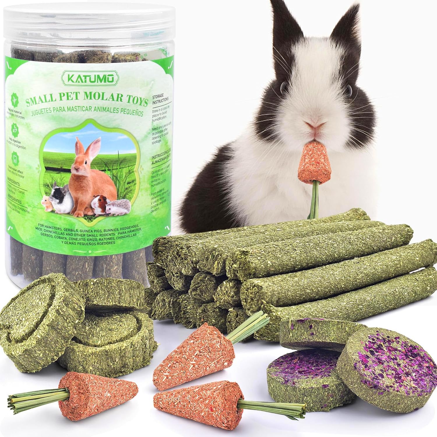 KATUMO rabbit chew treats 24 count front jar view for healthy bunny dental care