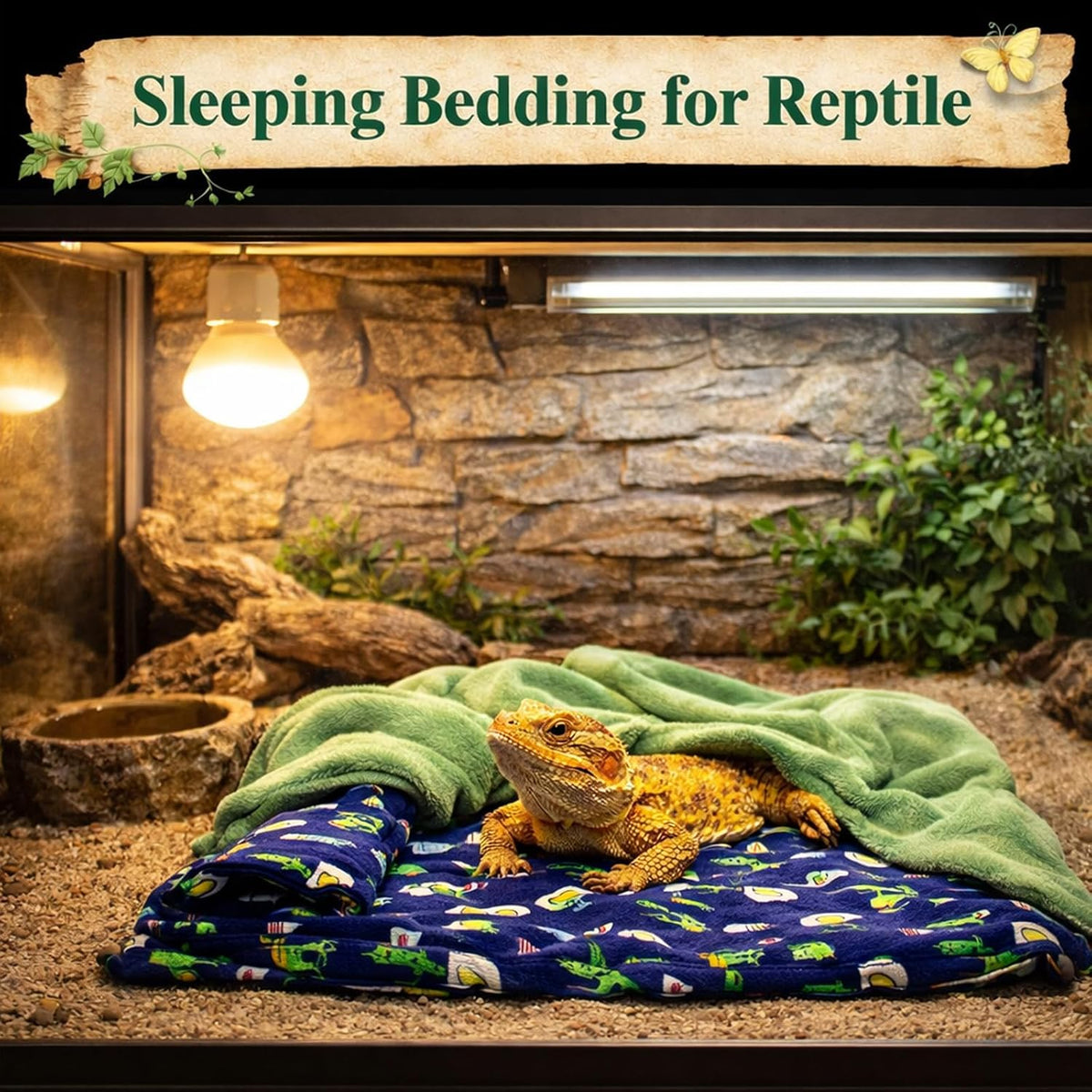 Mechpia lizard bedding hammock and blanket close up texture details.