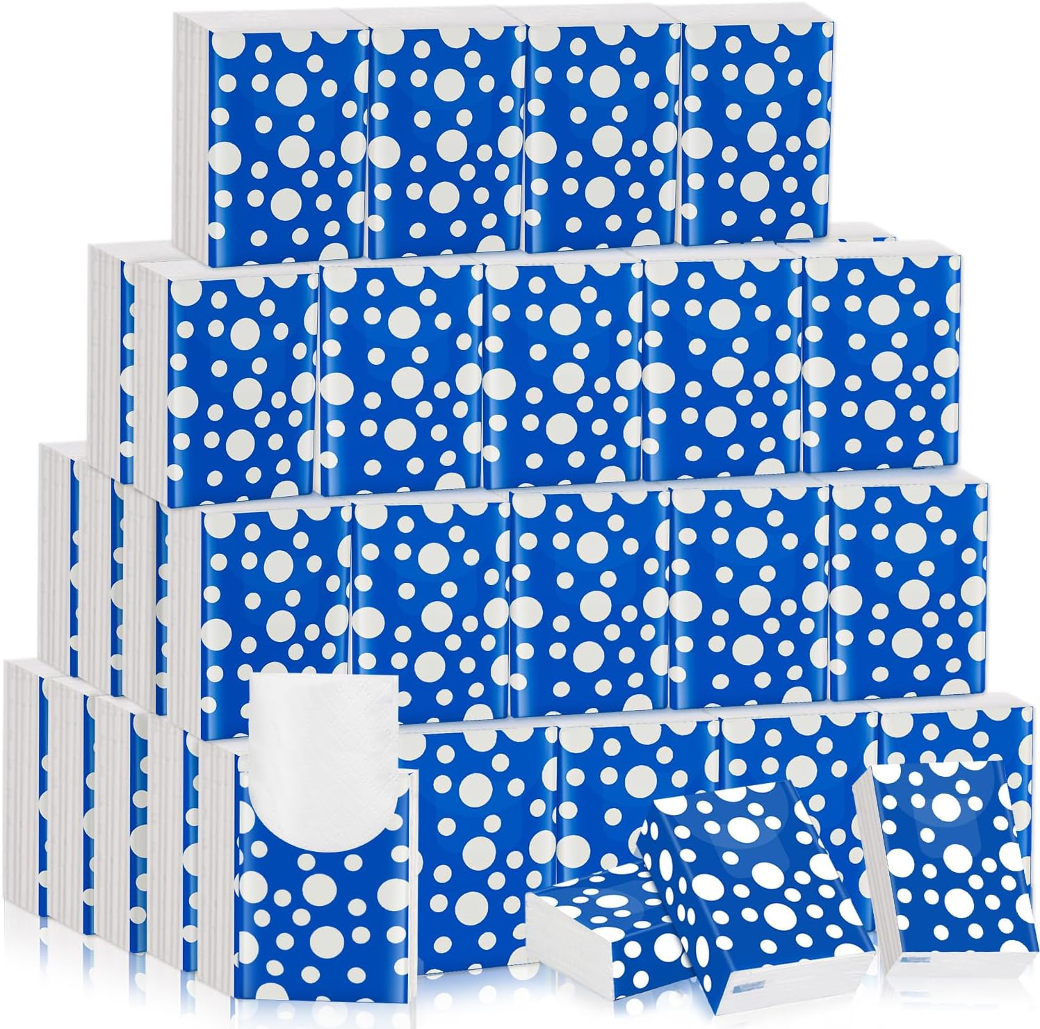 Nebuvark pocket tissues travel packs 60 pack front view showcasing the blue and white polka dot design.