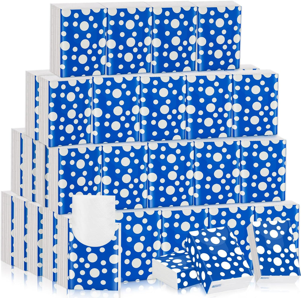 Nebuvark pocket tissues travel packs 60 pack front view showcasing the blue and white polka dot design.