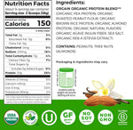 Orgain vanilla almond butter plant protein supplement nutritional facts label
