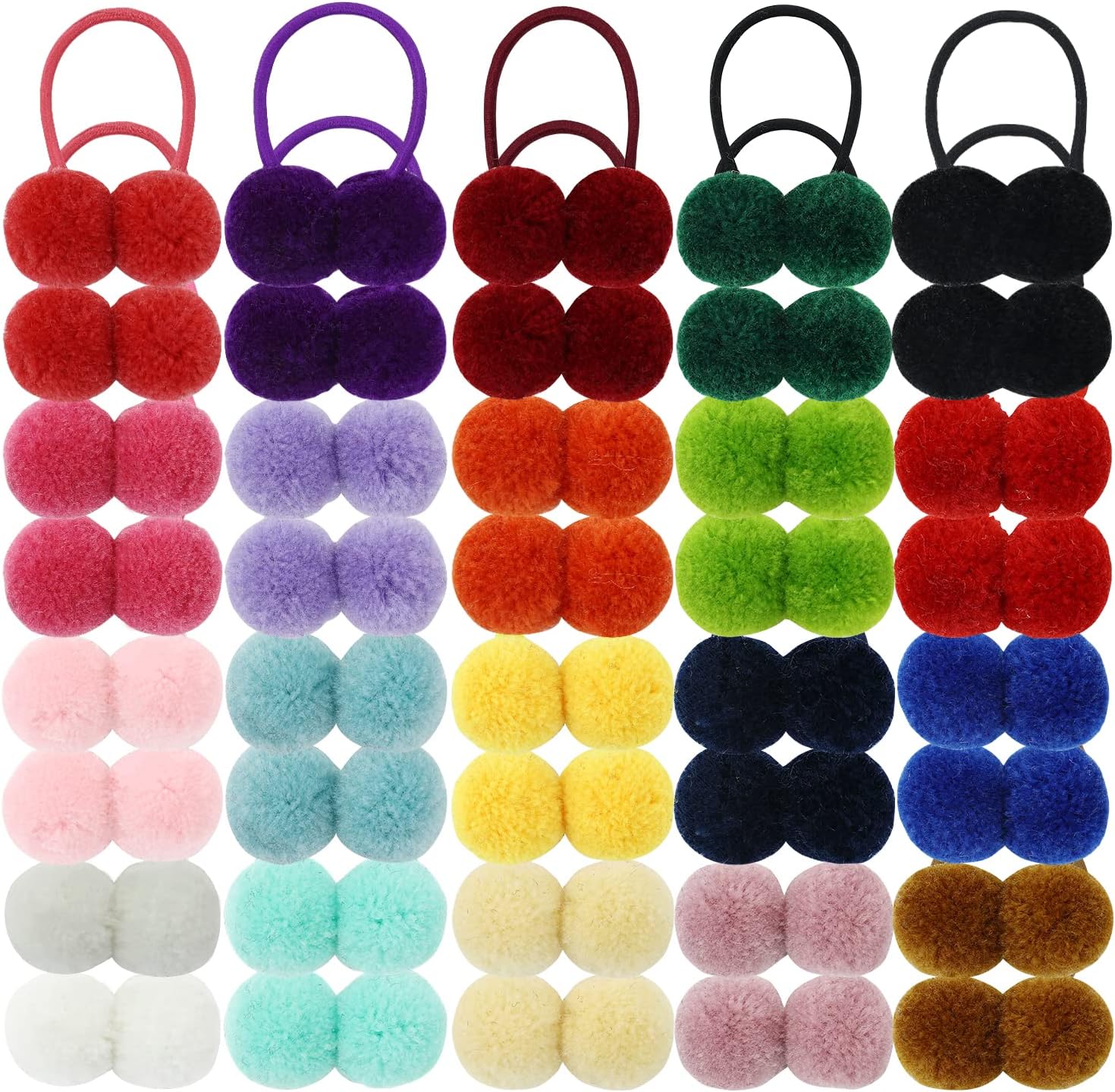 Insowni 40 pack colorful pom pom hair ties set front view