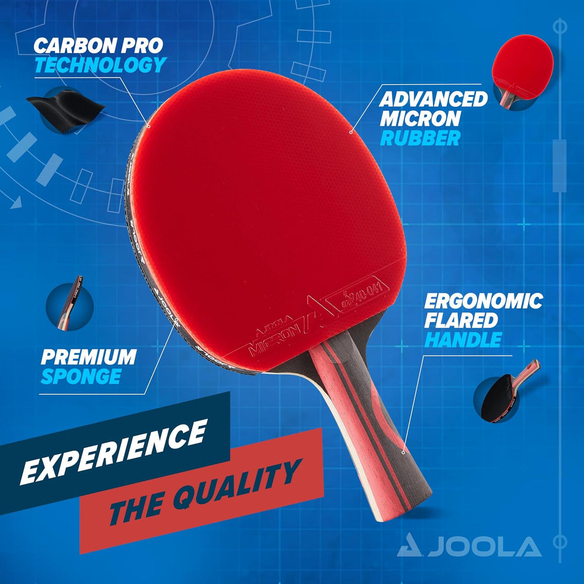 Joola Infinity Edge paddle rubber and sponge detail