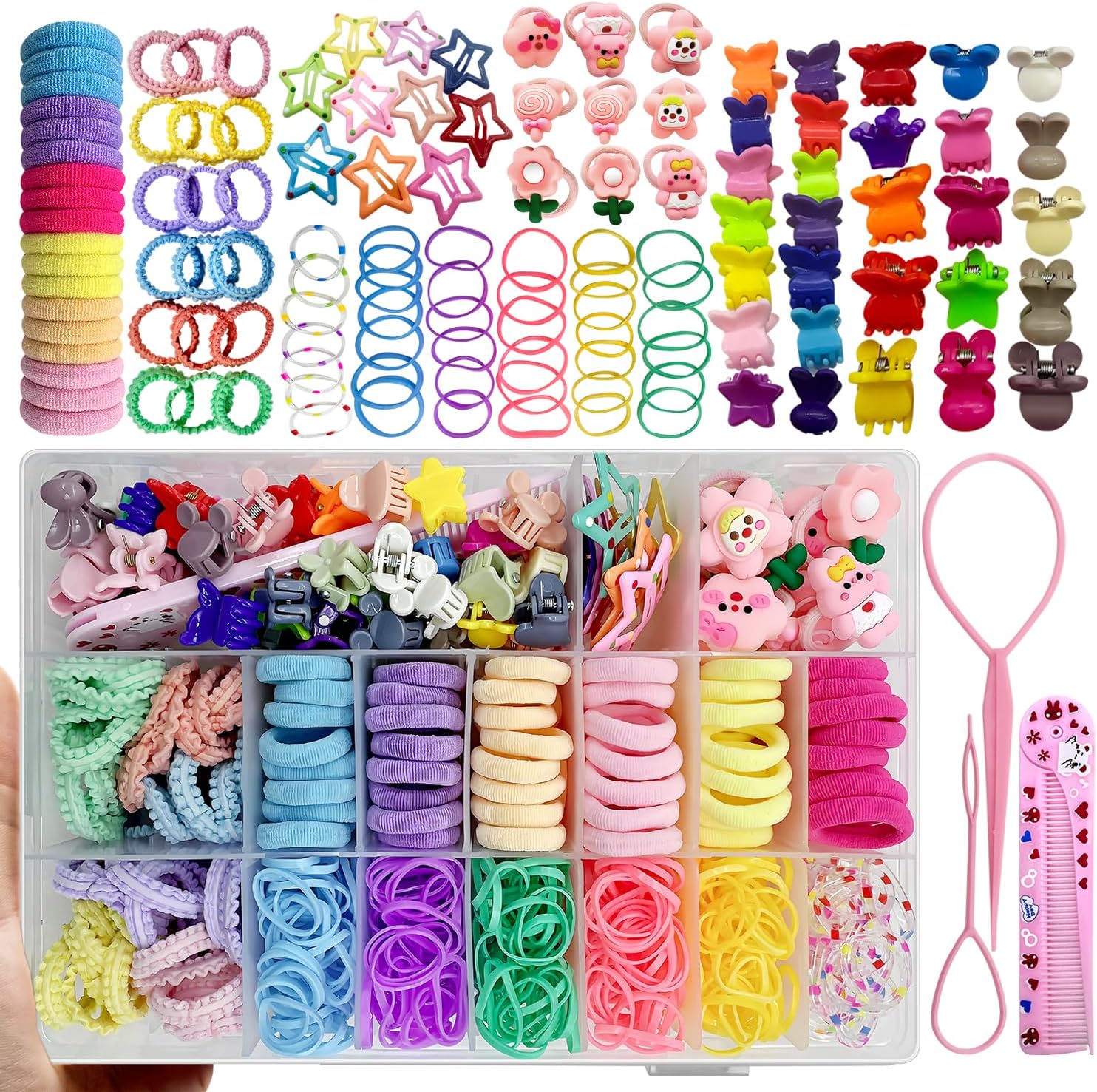Shihen hair accessories set with colorful organizer box front view