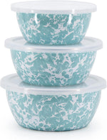 Golden Rabbit enamelware nesting storage bowls sea glass set front view