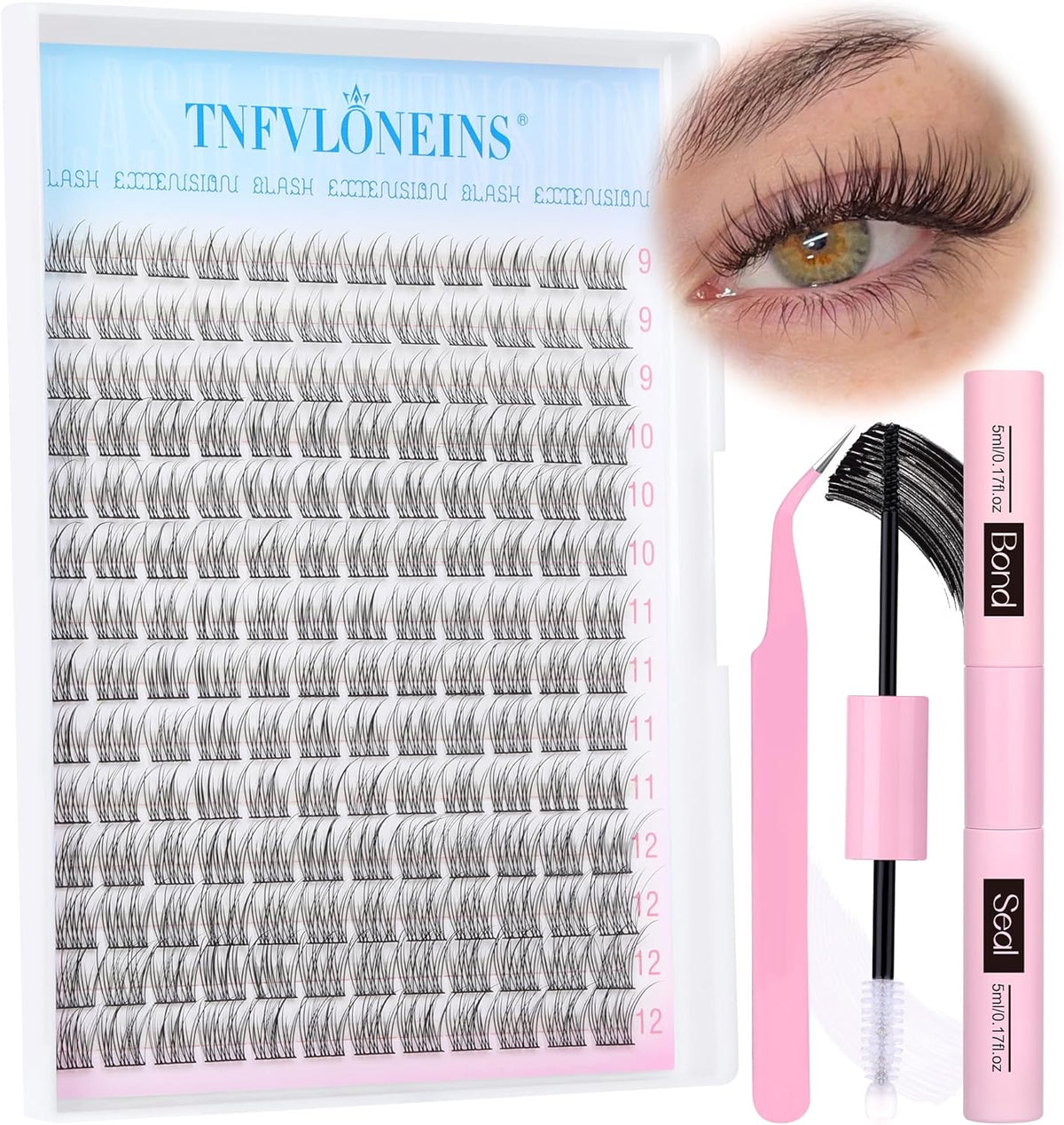 Natural Lash Extension Kit Wispy Lash Clusters Kit 168Pcs Eyelash Extension Kit 9-12MM Eyelash Clusters Lashes Individual Kit with Remover for Lash Extension, Bond and Seal and Tweezers by TNFVLONEINS - Image 15