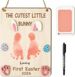 R HORSE 3D Baby's First Easter DIY Footprint Art Hanging Sign front view showing wooden bunny ears details.