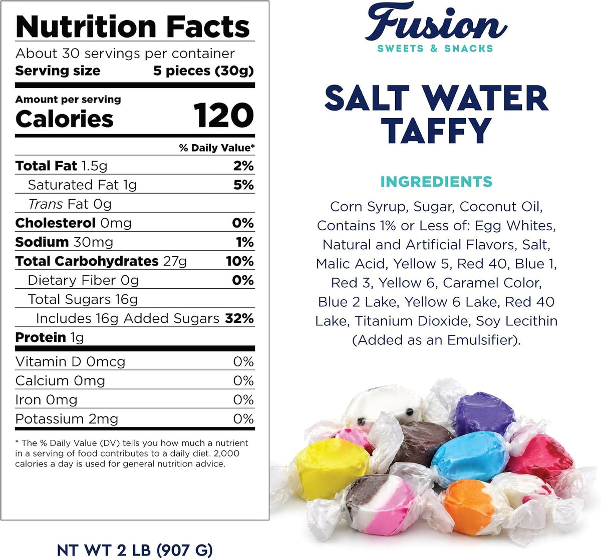 Fusion Sweets And Snacks Assorted Salt Water Taffy individual wrapped pieces spread out