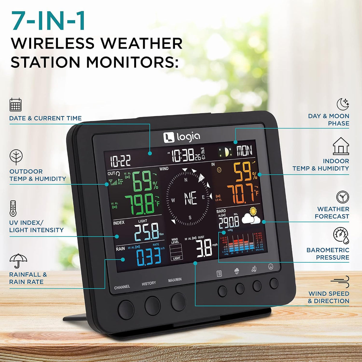 Logia wireless 7-in-1 outdoor sensor array with solar panel