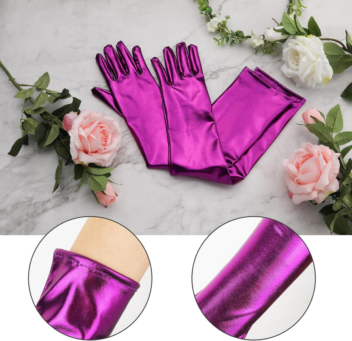 LUTER purple elbow length costume gloves texture detail
