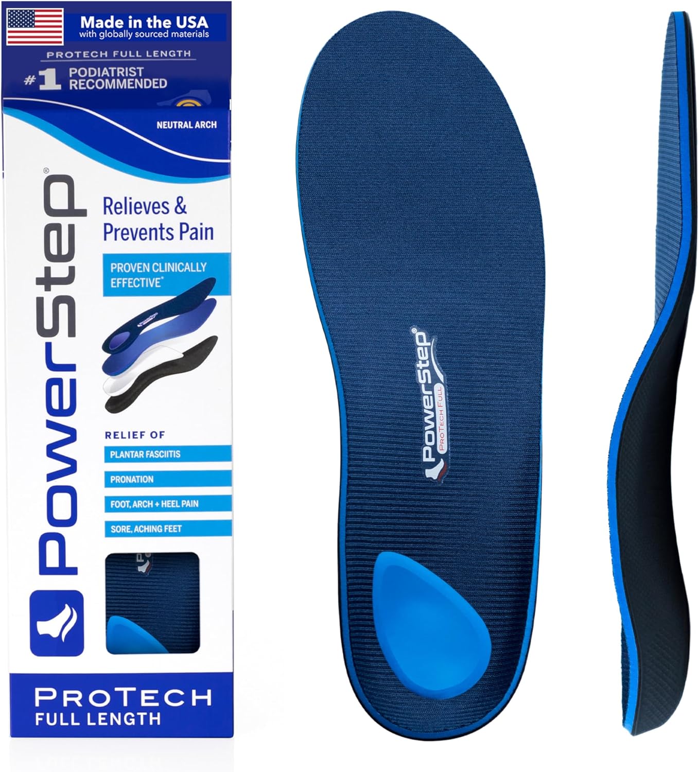 PowerStep ProTech Full Length Orthotic Insoles - Medical Grade Arch Support Inserts for Plantar Fasciitis Relief, Heel Pain, Maximum Cushioning, Memory Foam Orthotics, Made in The USA - Image 1