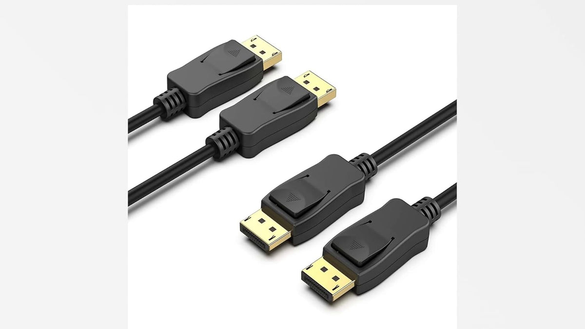 Full view of the Kado 5 feet DisplayPort twin pack showing factory specifications printed on the product packaging.