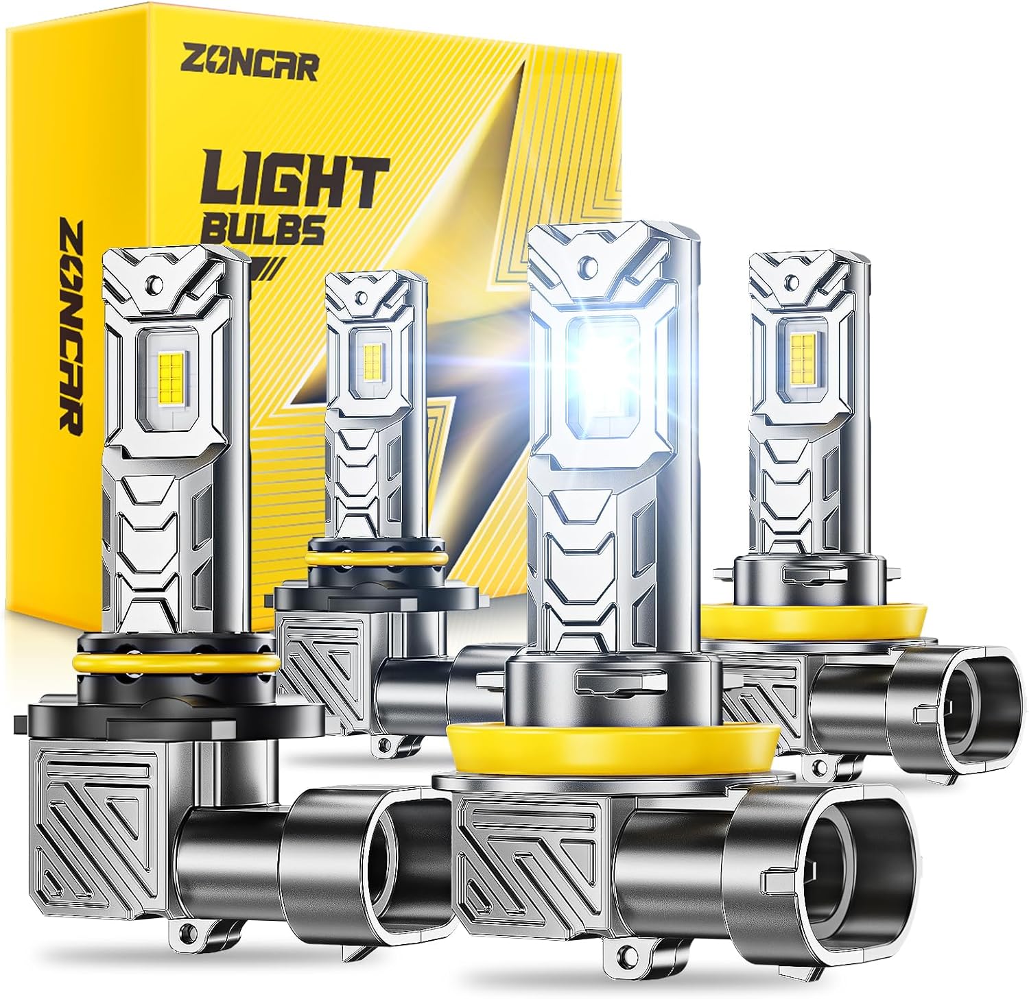 ZonCar 9005 H11 LED fog light bulbs combo pack front view showcasing compact design