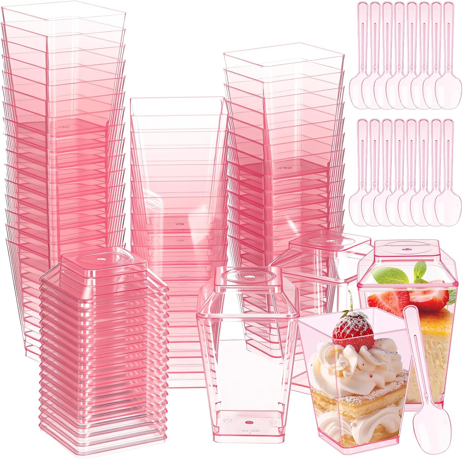 Mifoci 150 piece pink plastic dessert cup set front view