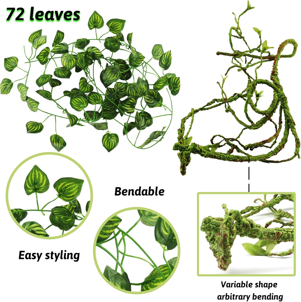 Reptile enclosure styled with PietyPet vine and plant kit