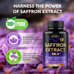 NutraHarmony Saffron extract vegan capsules poured out for daily wellness use.
