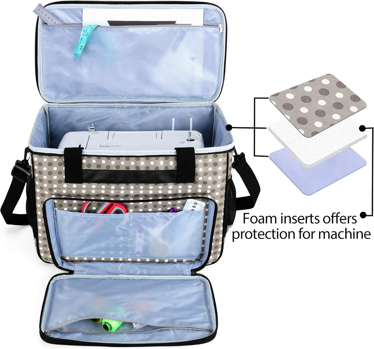 Teamoy sewing machine carrying tote bag side angle showing pockets