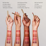 Estee Lauder luxury silk matte lipstick packaging showing the golden ribbed slim case