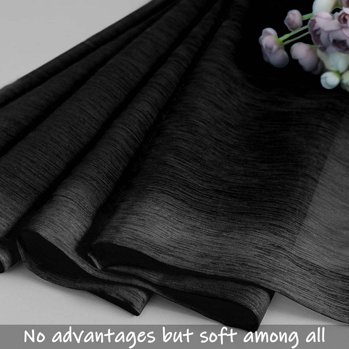 Pitalk black faux linen curtains hung in bedroom