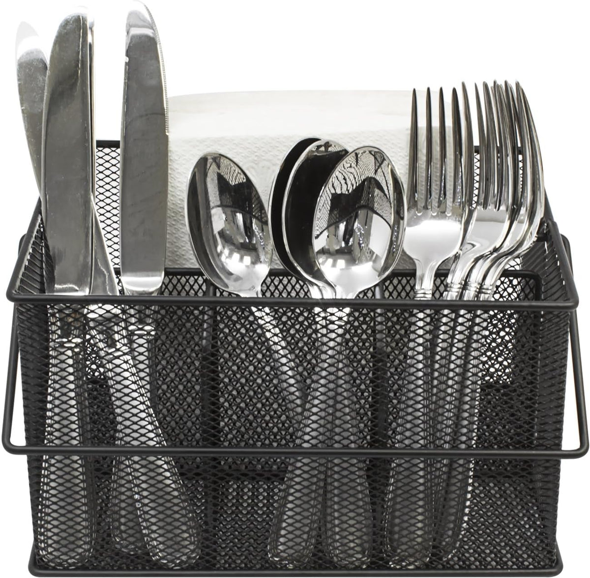 Sorbus utensil caddy front view showing mesh compartments