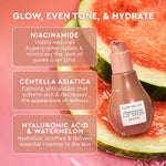 Glow Recipe dual serum application showing the sheer bronze tint and clear highlighting drop side by side