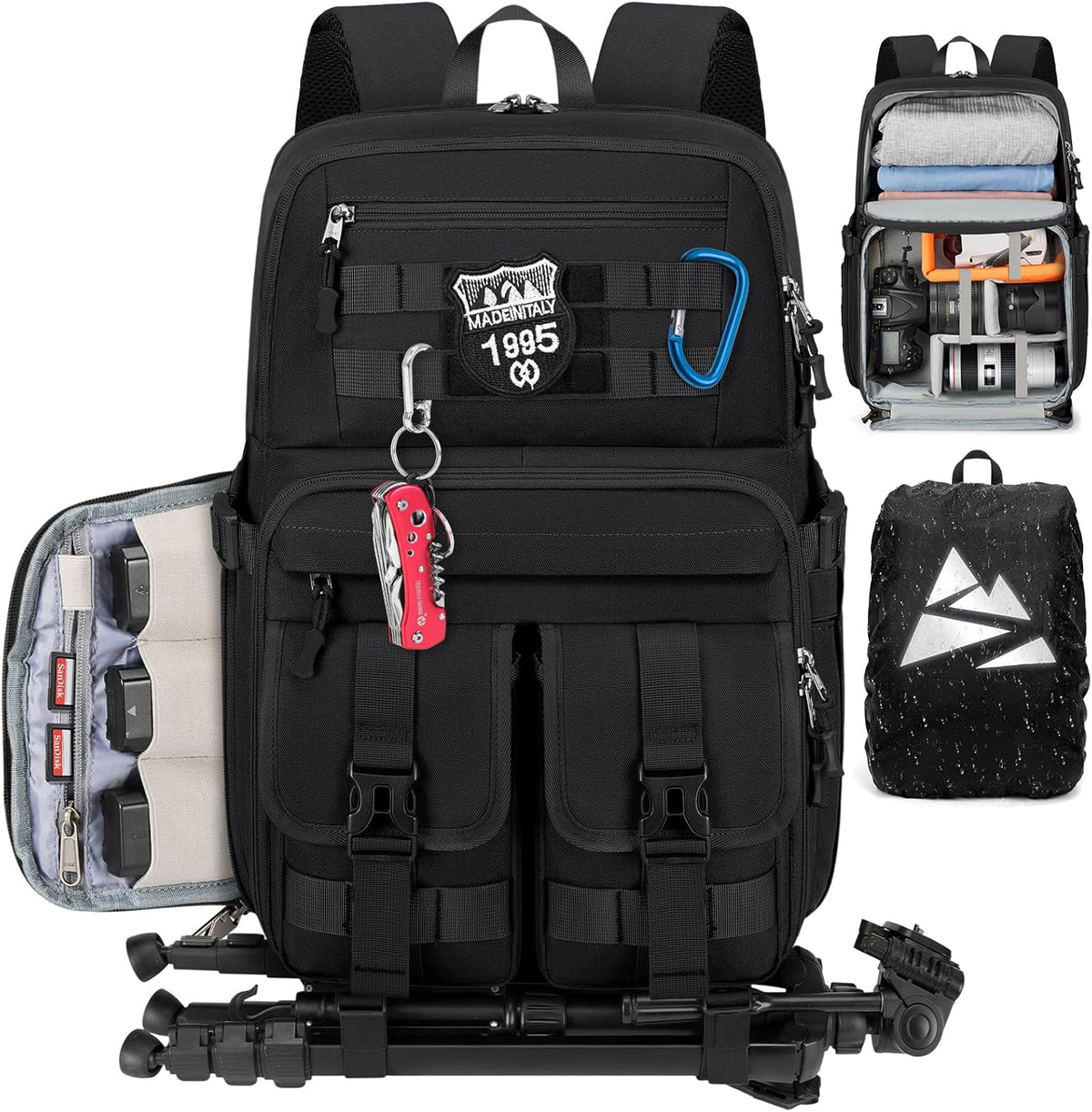 Rainsmore tactical camera backpack front view with MOLLE system