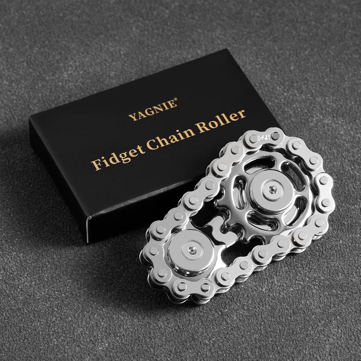 Yagnie metal fidget chain roller spinner front view premium everyday carry desk gadget