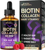 Liquid Biotin & Collagen 60,000mcg - Biotin for Hair Growth Support - 4 Oz | Liquid Collagen Supplement & Biotin - Extra Strength Drops for Women & Men - Strong Nails & Healthy Skin - Raspberry Flavor - Image 10