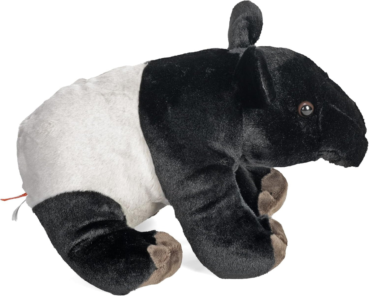 Wild Republic tapir plush toy with educational tag attached