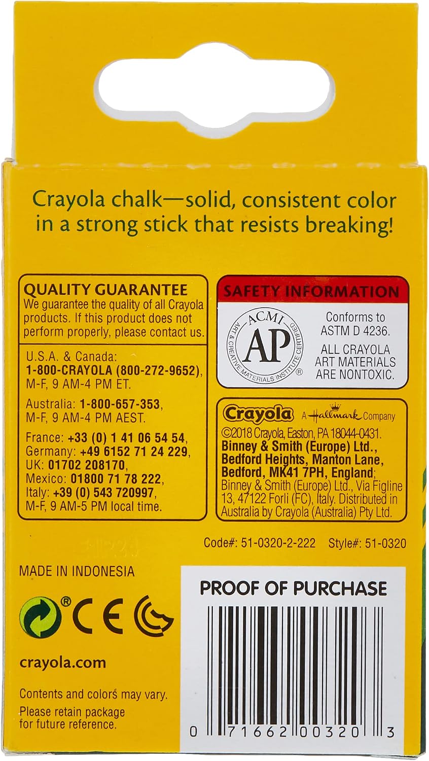 Crayola non toxic white chalk sticks package detail