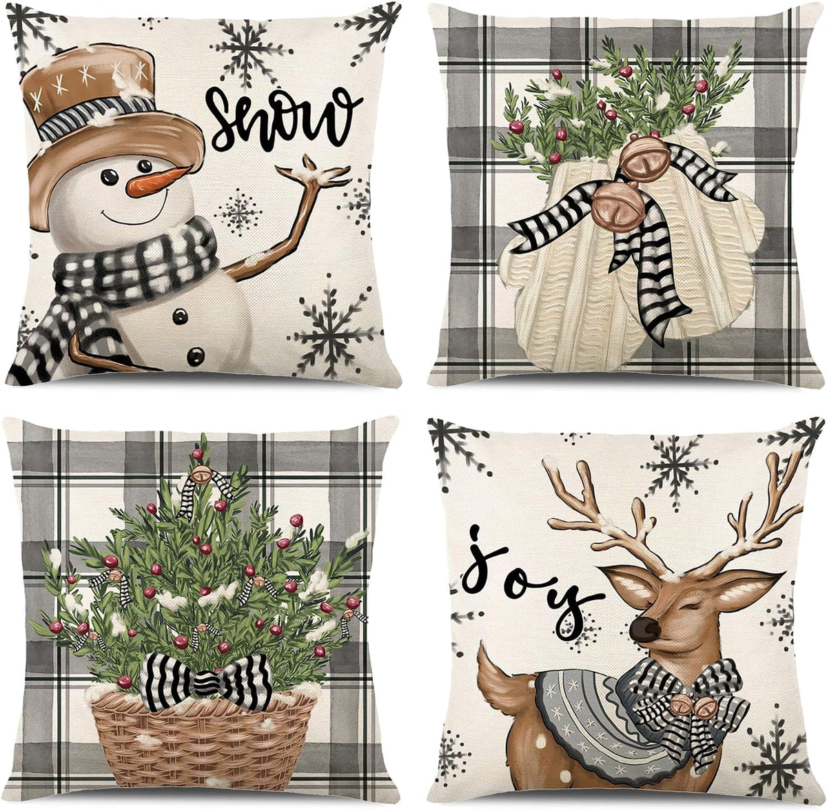 ONFAON Christmas pillow covers front view set of 4