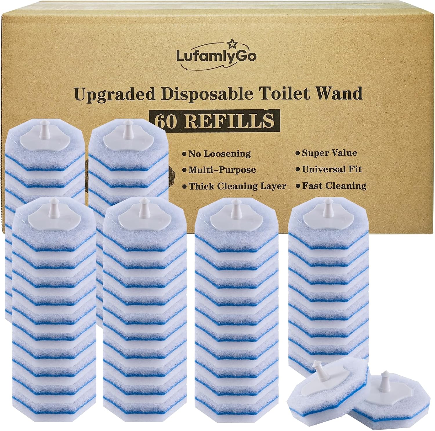 Upgraded 60pcs Toilet Wand Refills fits Clorox Toilet Wand, Thickened Cleaning Layer, Won’t Fall Apart, Disposable Bathroom Cleaning Scrub Pads with Fresh Scent, for Home & Commercial Use - Image 1