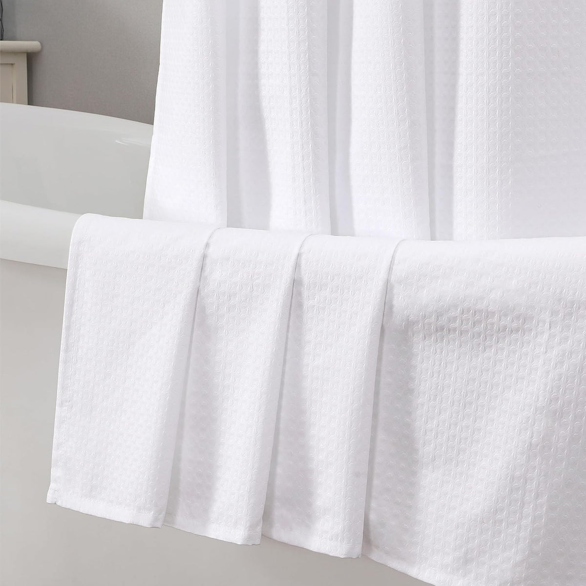 Aiyufeng White Shower Curtain front view hanging in a modern bathroom setup