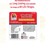 Side profile of stuffed beef hoof dog treat on white background