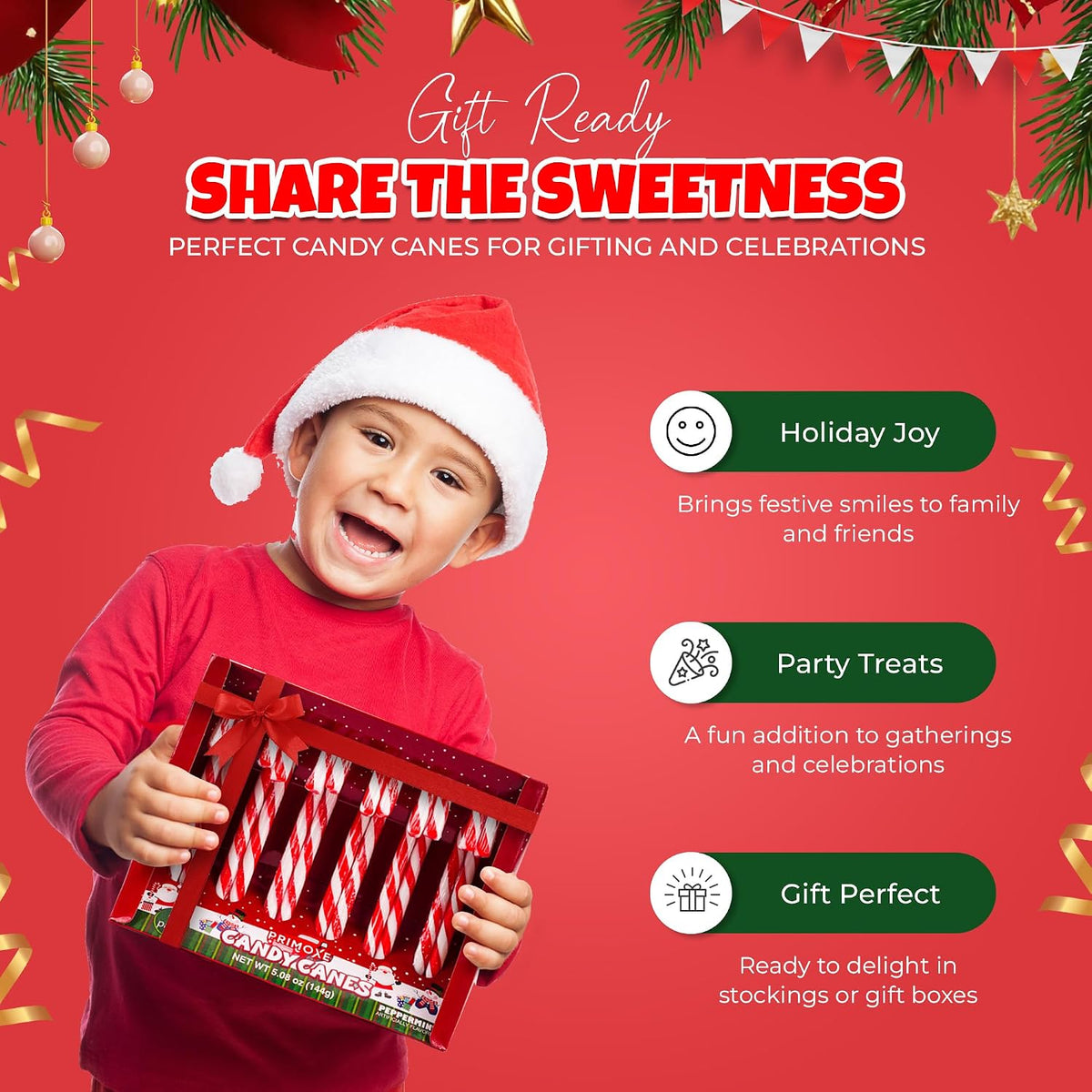 Festive holiday candy cane gift set pack of 12.