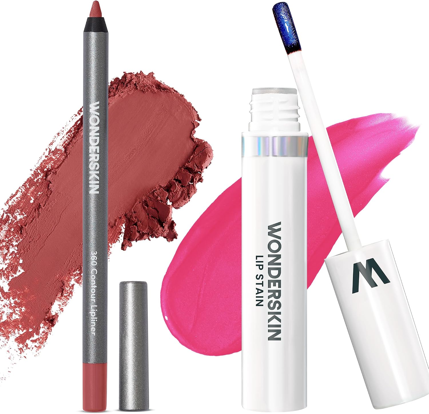 Wonderskin Wonderblading Lip Stain Kit front view featuring Neon Rose masque and Ruby liner