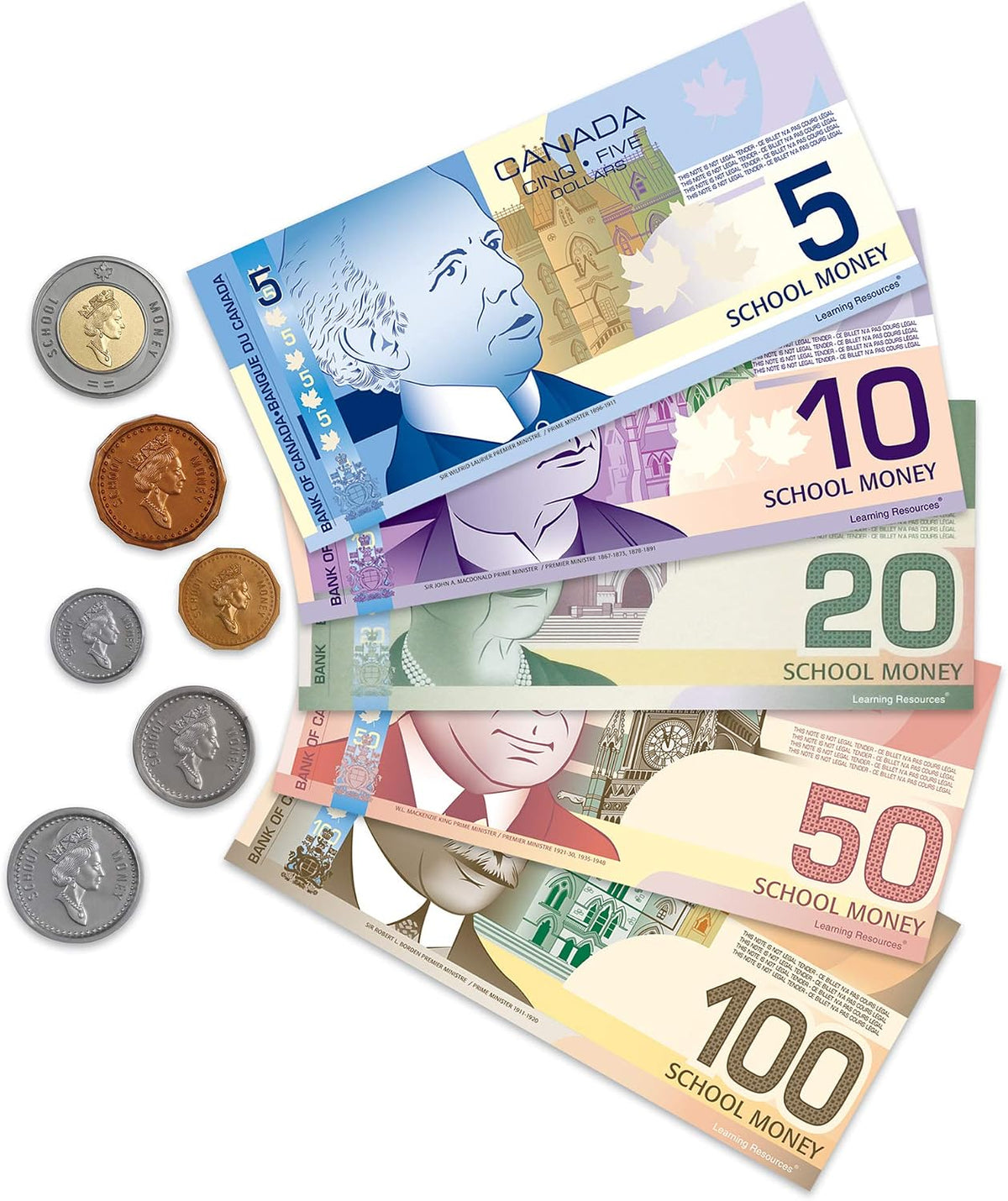 Children learning math with Learning Resources Canadian currency toy set