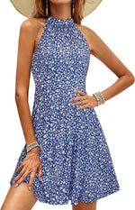 OUGES women halter neck floral summer casual sundress front view