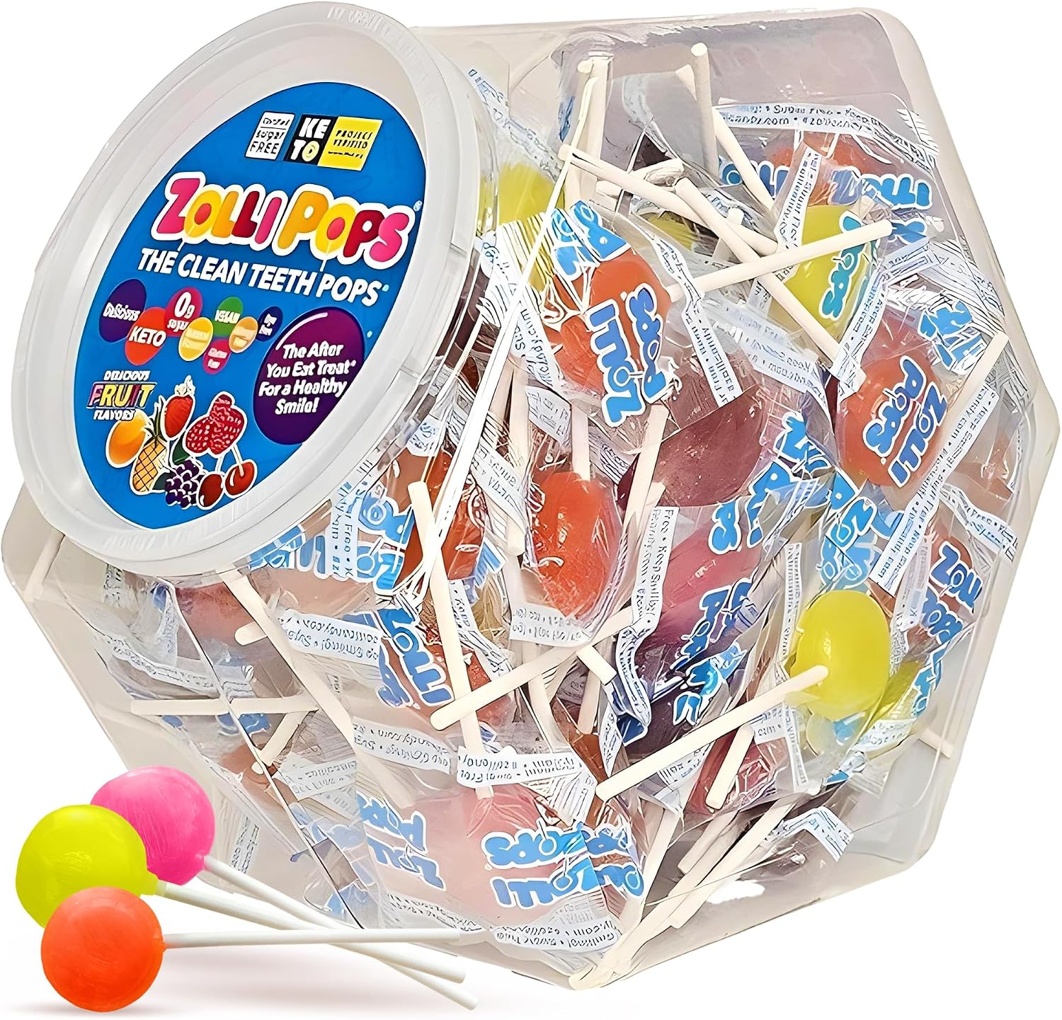 Zollipops Clean Teeth Pops front view hexagon jar