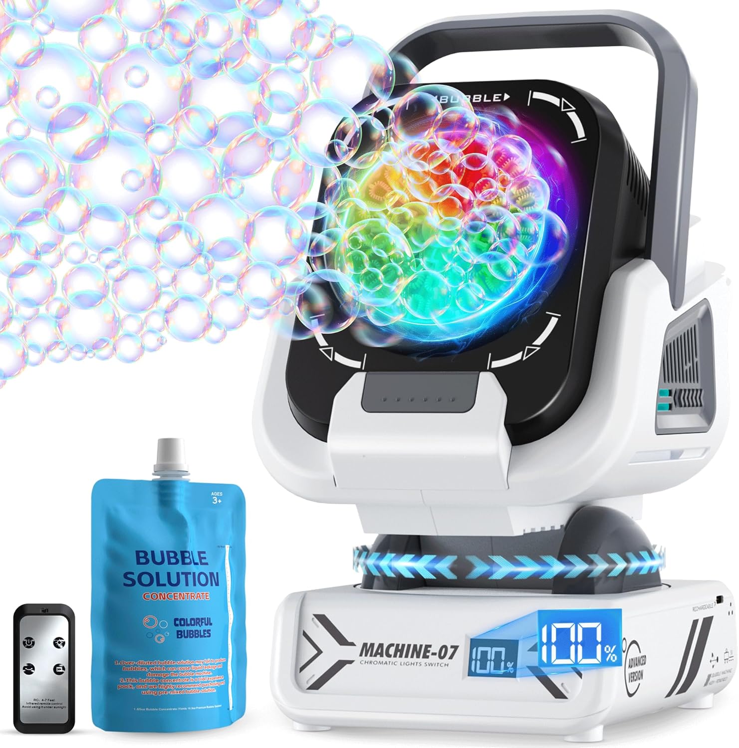 Kiskey high output bubble machine front view with RGB lights