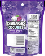 Resealable packaging of Ice Breakers sugar free grape chewing gum cubes