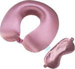 Complete travel kit including the green memory foam pillow and soft eye mask from Bliss.