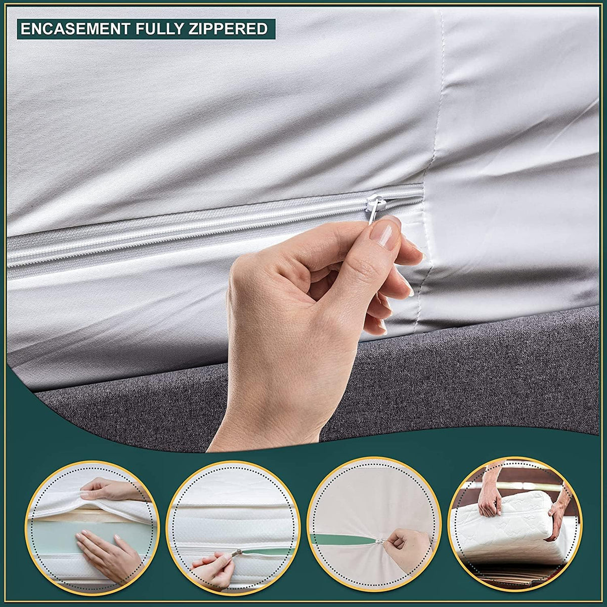Close up view of the soft terry cotton surface texture on the mattress pad cover.