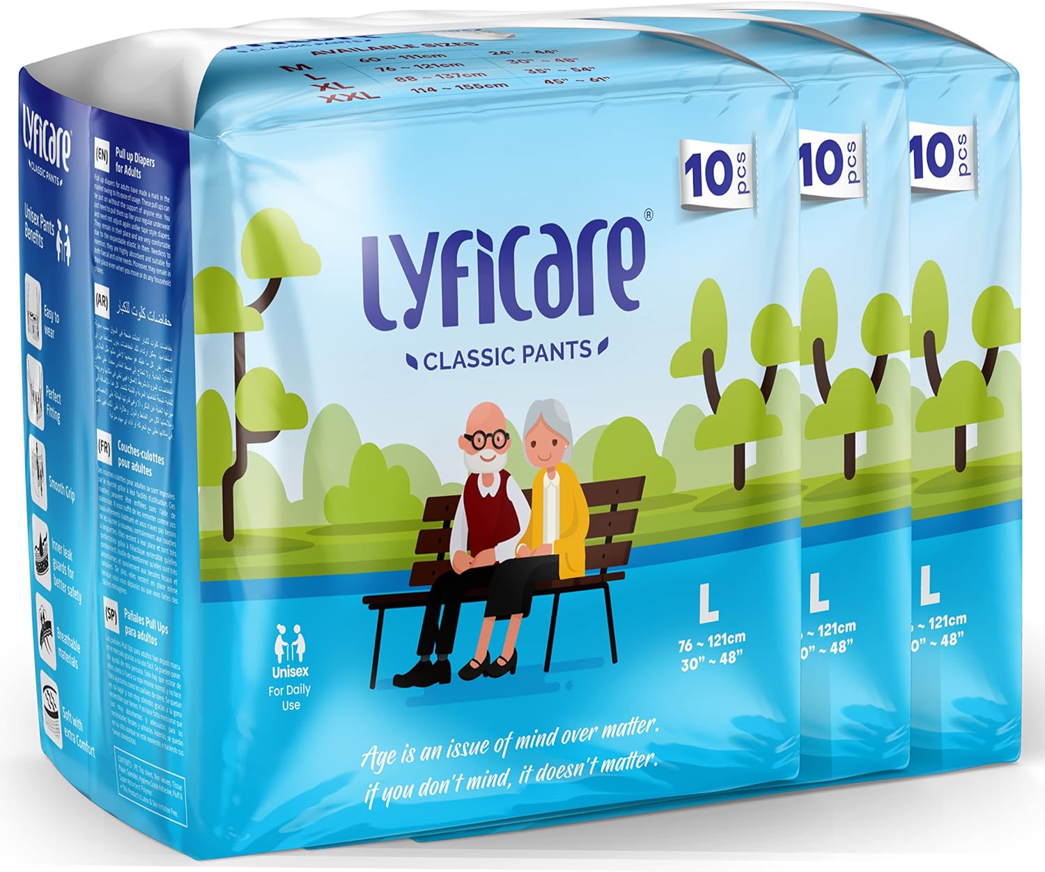 Lyficare classic pants adult diaper large front view pack