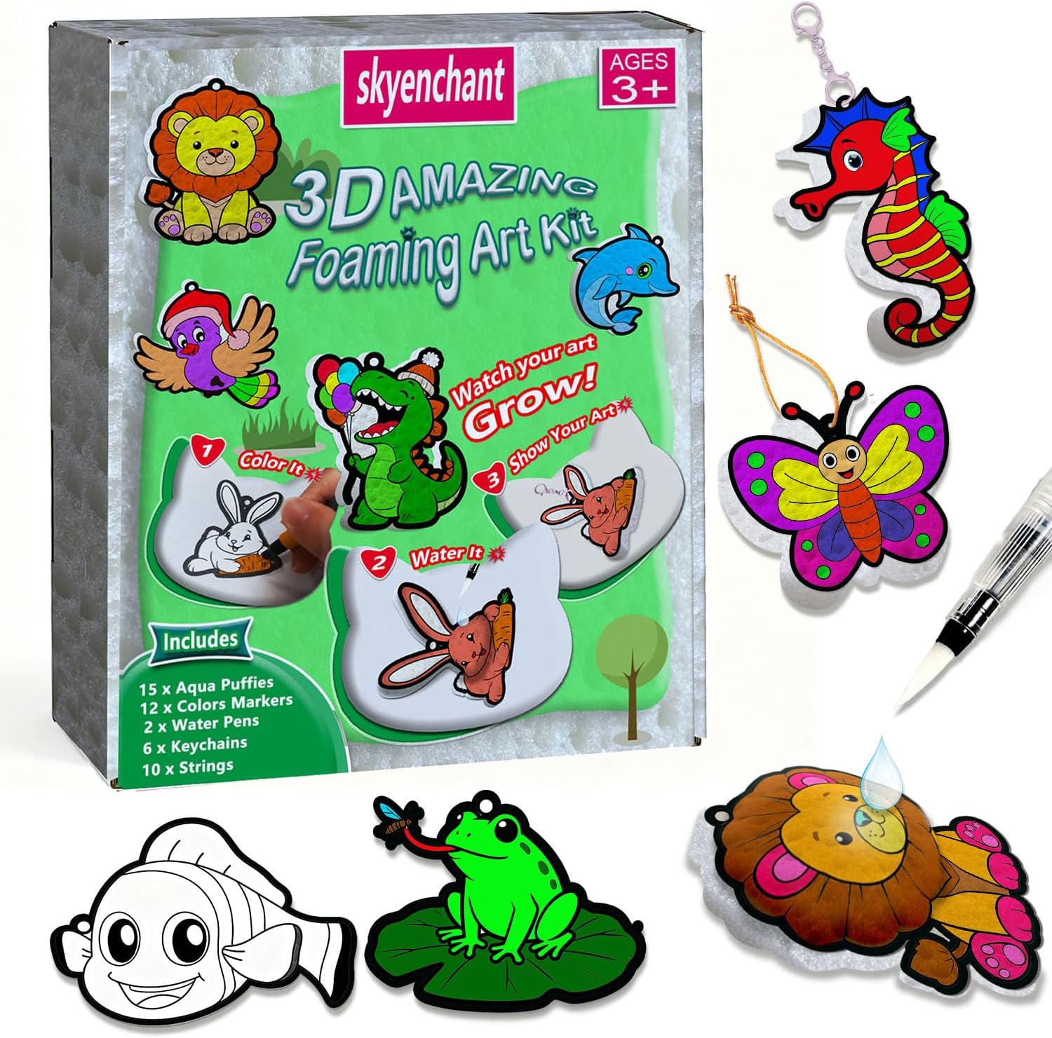 Skyenchant Aqua 3D Foaming Art Kit packaging front view highlighting the animal friends craft set.